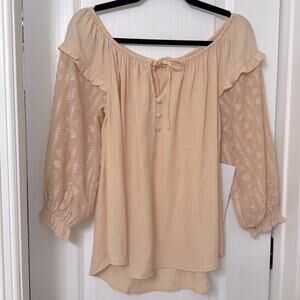 Kori America beige pink floral long sleeve top size S